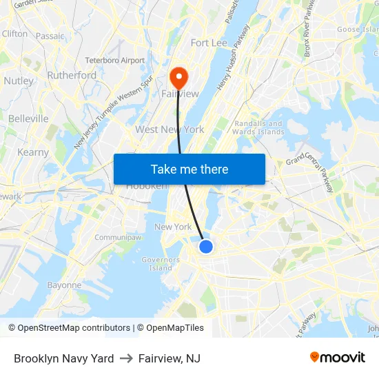 Brooklyn Navy Yard to Fairview, NJ map