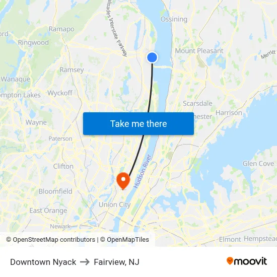 Downtown Nyack to Fairview, NJ map