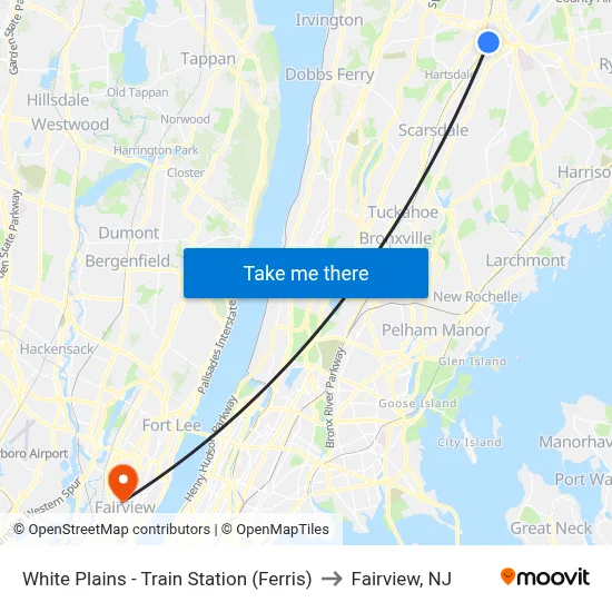 White Plains - Train Station (Ferris) to Fairview, NJ map