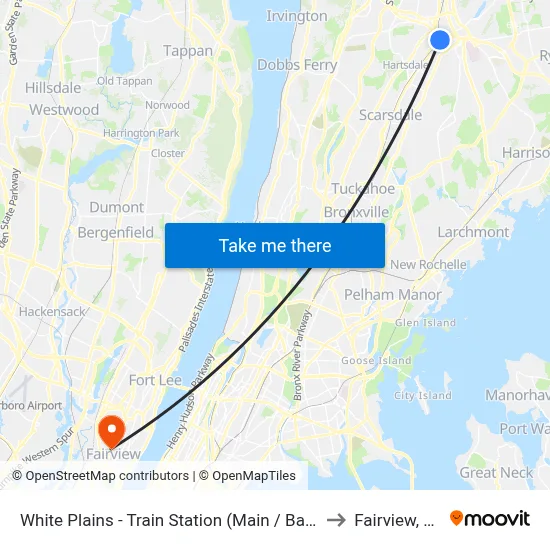 White Plains - Train Station (Main / Bank) to Fairview, NJ map