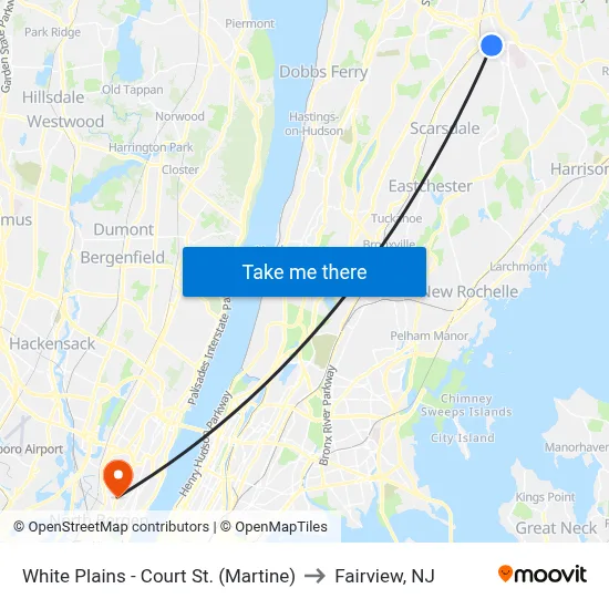 White Plains - Court St. (Martine) to Fairview, NJ map