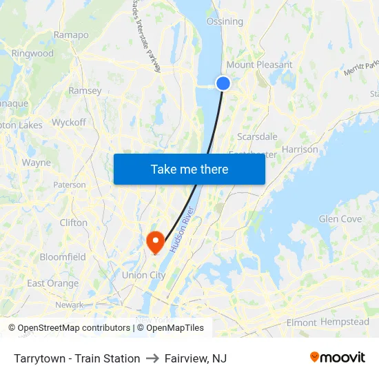 Tarrytown - Train Station to Fairview, NJ map