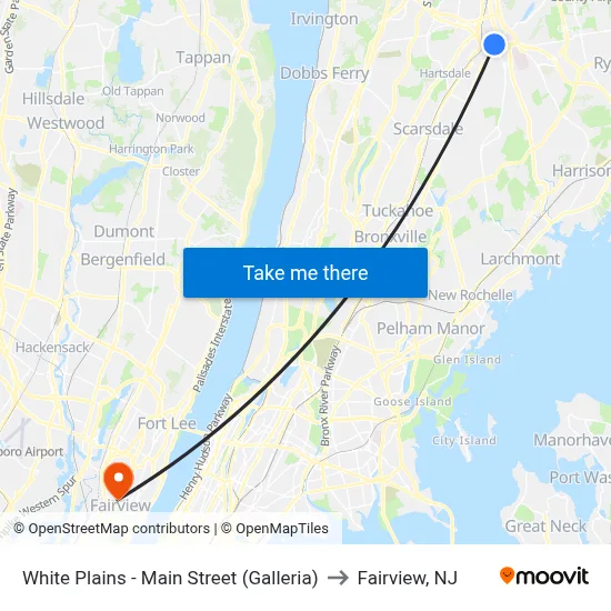 White Plains - Main Street (Galleria) to Fairview, NJ map