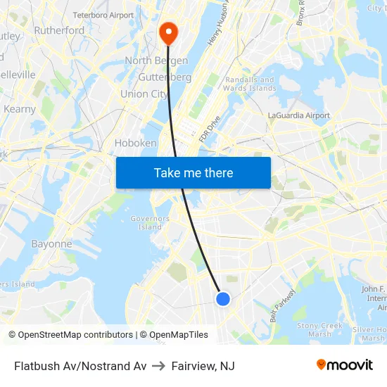 Flatbush Av/Nostrand Av to Fairview, NJ map