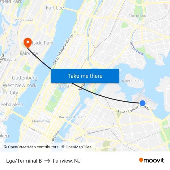 Lga/Terminal B to Fairview, NJ map