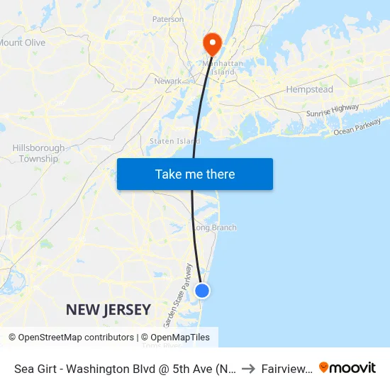 Sea Girt - Washington Blvd @ 5th Ave (Northbound) to Fairview, NJ map