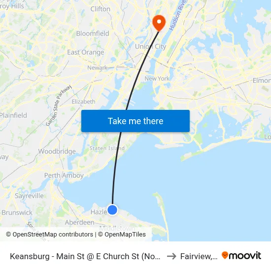 Keansburg -  Main St @ E Church St (Northbound) to Fairview, NJ map