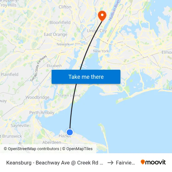Keansburg -  Beachway Ave @ Creek Rd (Northbound) to Fairview, NJ map