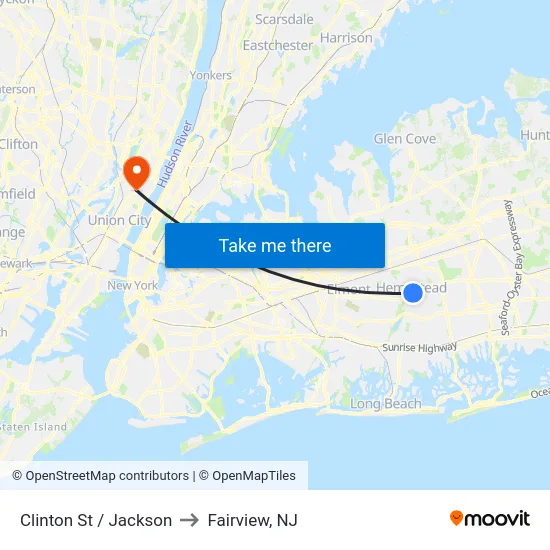 Clinton St / Jackson to Fairview, NJ map