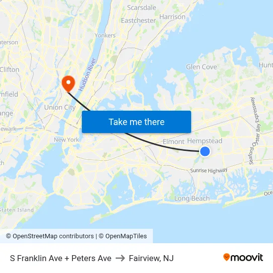 S Franklin Ave + Peters Ave to Fairview, NJ map