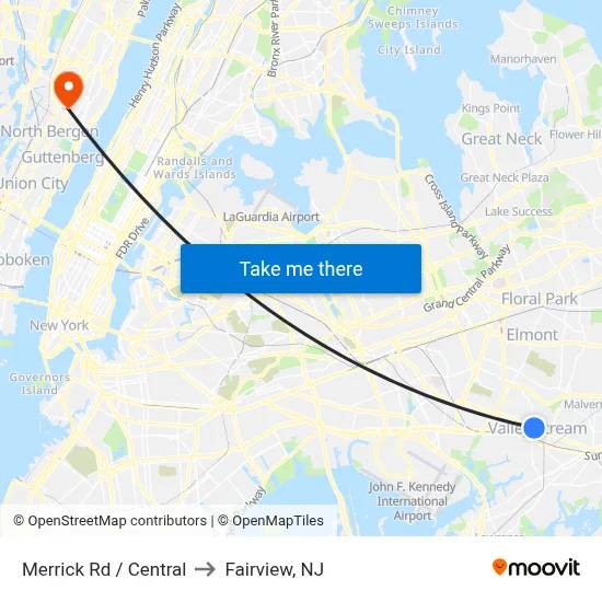Merrick Rd / Central to Fairview, NJ map