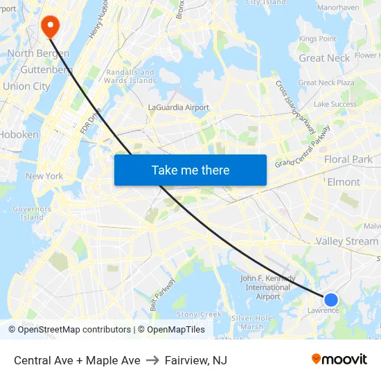 Central Ave + Maple Ave to Fairview, NJ map