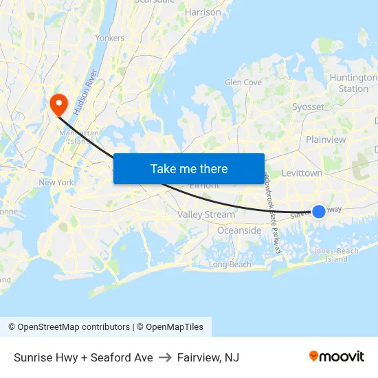 Sunrise Hwy + Seaford Ave to Fairview, NJ map
