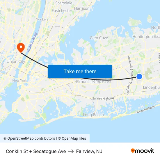 Conklin St + Secatogue Ave to Fairview, NJ map