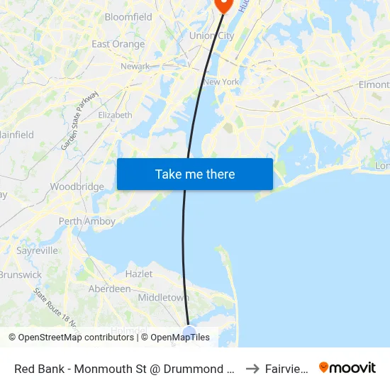 Red Bank - Monmouth St @ Drummond Pl (Southbound) to Fairview, NJ map