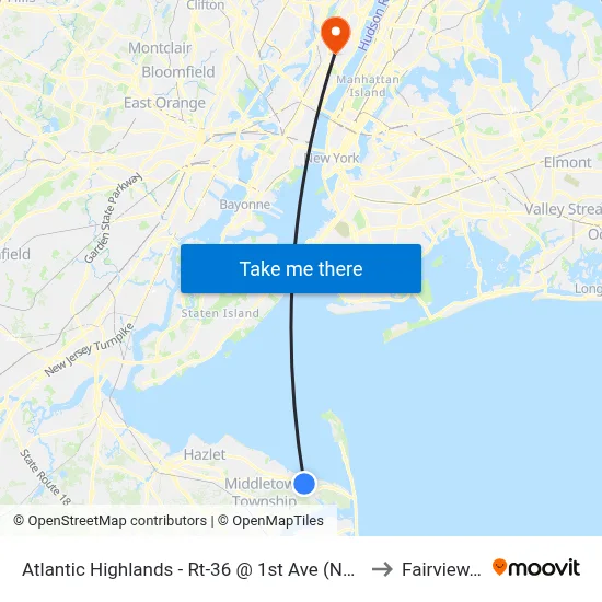 Atlantic Highlands - Rt-36 @ 1st Ave (Northbound) to Fairview, NJ map