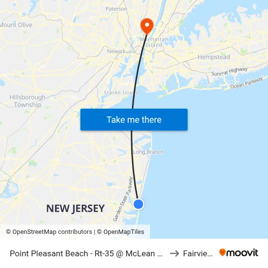Point Pleasant Beach - Rt-35 @ McLean Ave (Northbound) to Fairview, NJ map