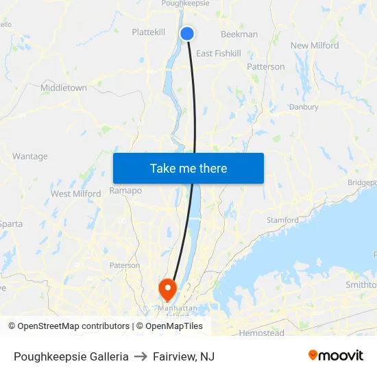 Poughkeepsie Galleria to Fairview, NJ map