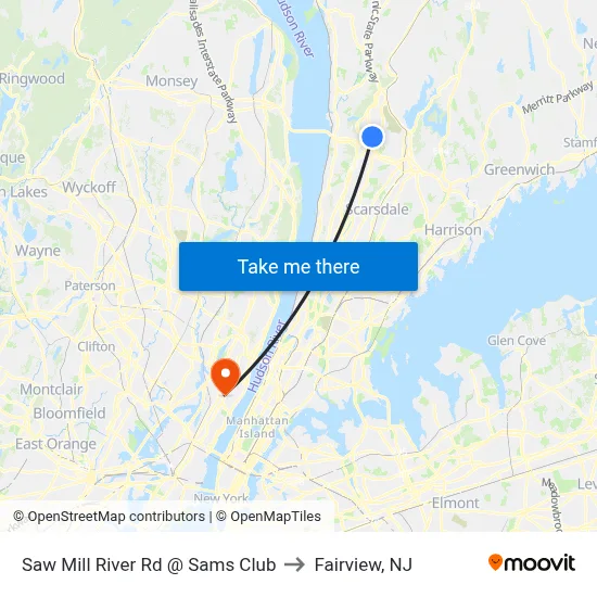 Saw Mill River Rd @ Sams Club to Fairview, NJ map
