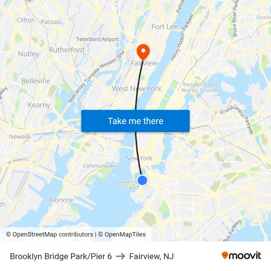 Brooklyn Bridge Park/Pier 6 to Fairview, NJ map