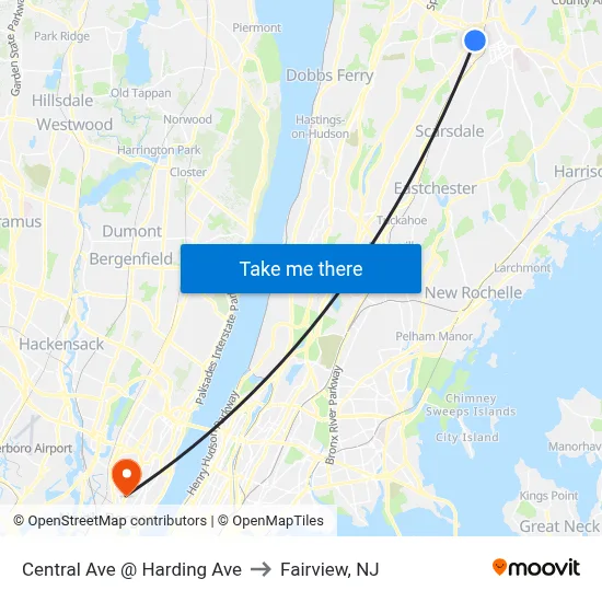 Central Ave @ Harding Ave to Fairview, NJ map