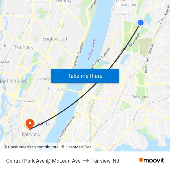 Central Park Ave @ McLean Ave to Fairview, NJ map