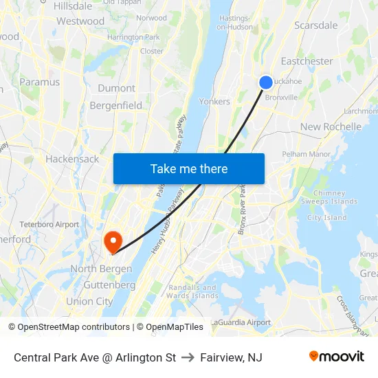 Central Park Ave @ Arlington St to Fairview, NJ map