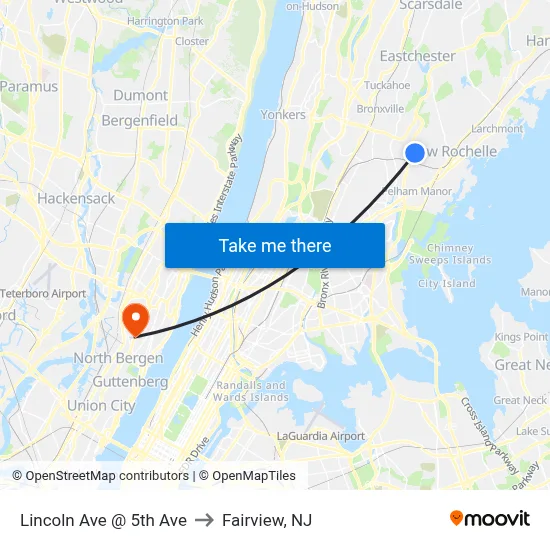 Lincoln Ave @ 5th Ave to Fairview, NJ map