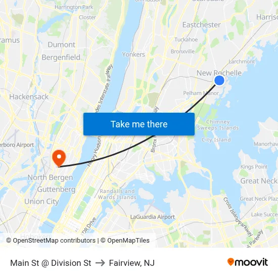 Main St @ Division St to Fairview, NJ map