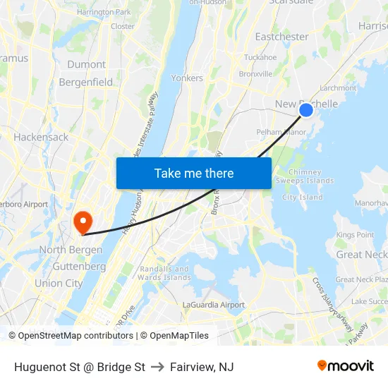 Huguenot St @ Bridge St to Fairview, NJ map