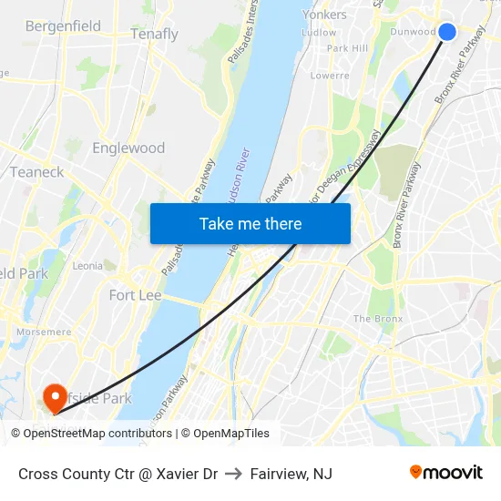 Cross County Ctr @ Xavier Dr to Fairview, NJ map