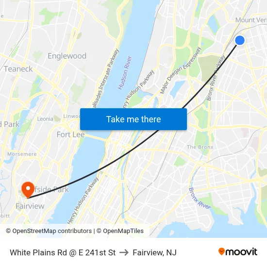 White Plains Rd @ E 241st St to Fairview, NJ map