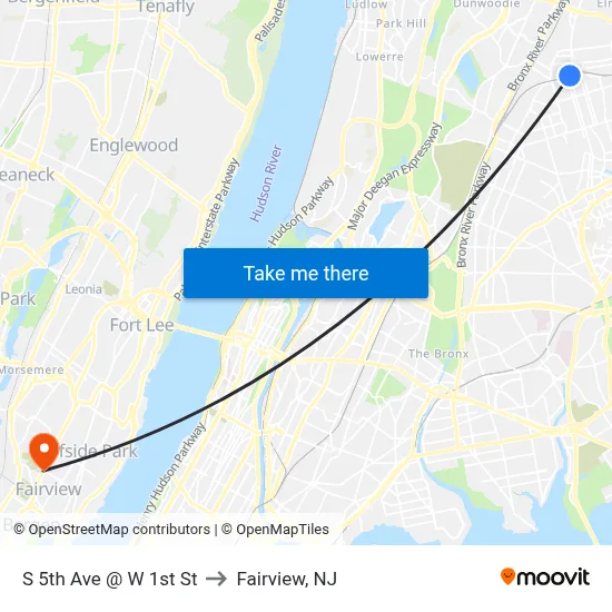 S 5th Ave @ W 1st St to Fairview, NJ map