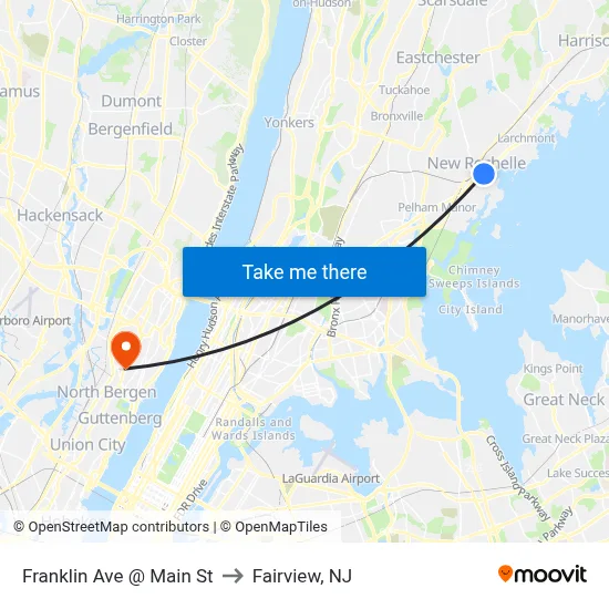 Franklin Ave @ Main St to Fairview, NJ map