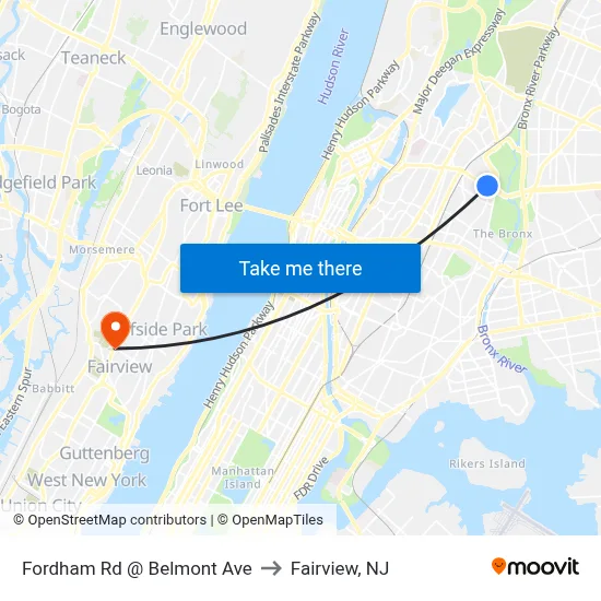 Fordham Rd @ Belmont Ave to Fairview, NJ map