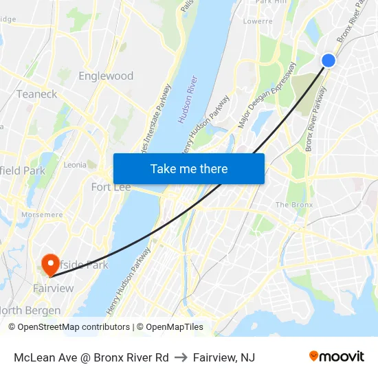 McLean Ave @ Bronx River Rd to Fairview, NJ map