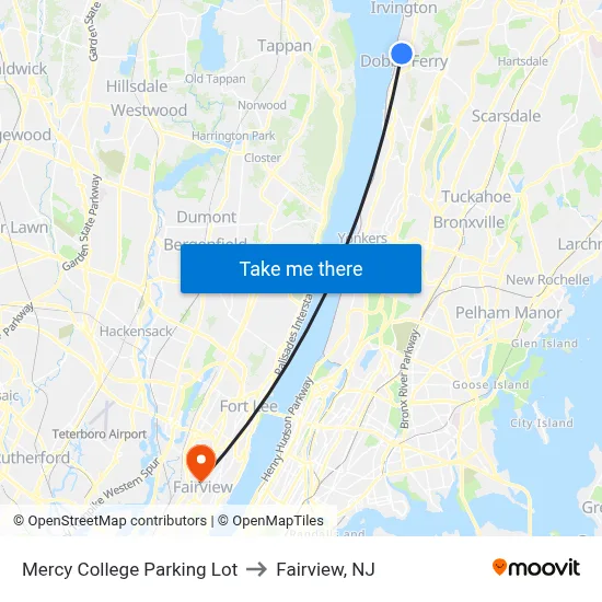 Mercy College Parking Lot to Fairview, NJ map