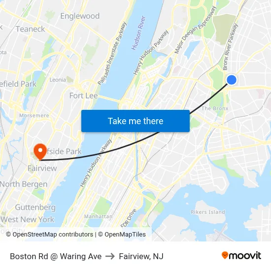 Boston Rd @ Waring Ave to Fairview, NJ map