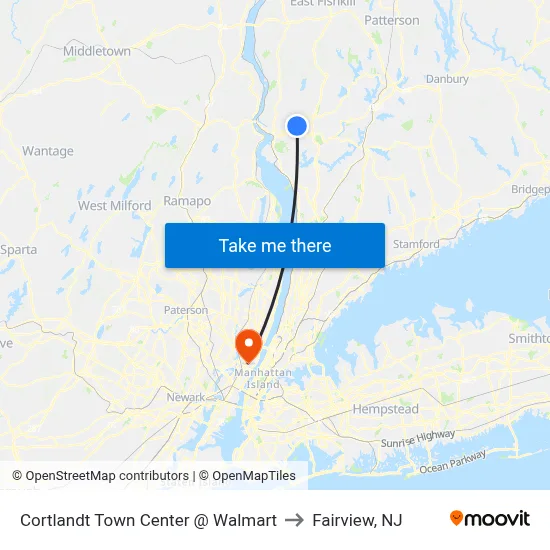 Cortlandt Town Center @ Walmart to Fairview, NJ map