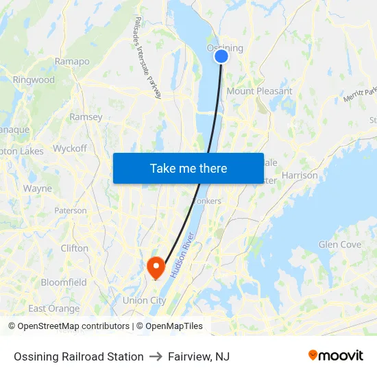 Ossining Railroad Station to Fairview, NJ map