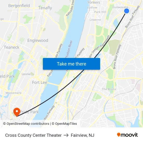 Cross County Center Theater to Fairview, NJ map
