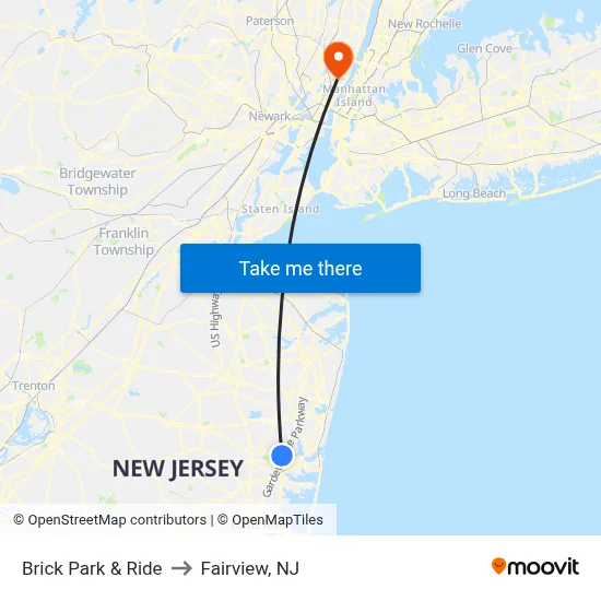 Brick Park & Ride to Fairview, NJ map