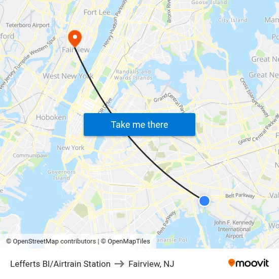 Lefferts Bl/Airtrain Station to Fairview, NJ map