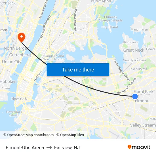 Elmont-Ubs Arena to Fairview, NJ map