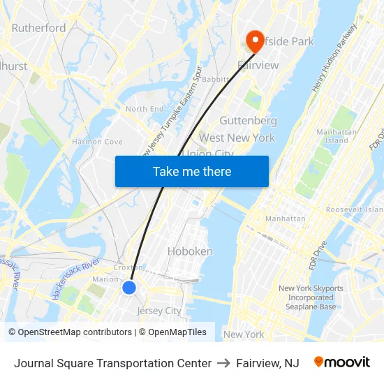 Journal Square Transportation Center to Fairview, NJ map