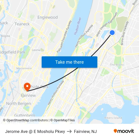 Jerome Ave @ E Mosholu Pkwy to Fairview, NJ map
