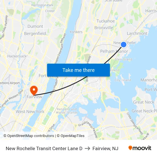 New Rochelle Transit Center Lane D to Fairview, NJ map