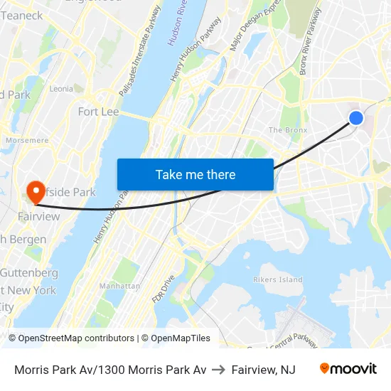 Morris Park Av/1300 Morris Park Av to Fairview, NJ map