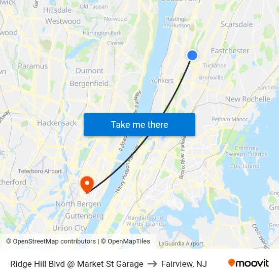 Ridge Hill Blvd @ Market St Garage to Fairview, NJ map