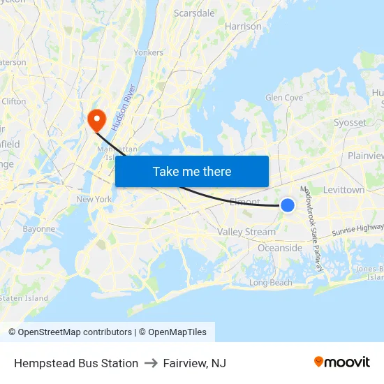 Hempstead Bus Station to Fairview, NJ map